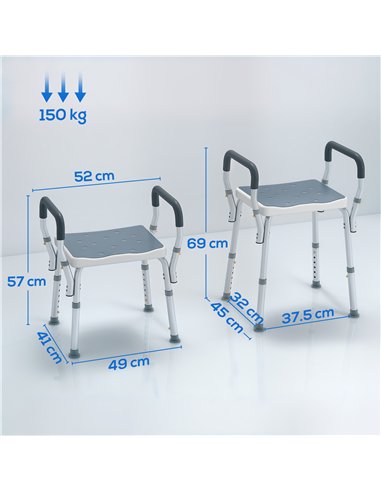 HOMCOM 57-69cm Aluminium Frame Bath Seat - Light Blue