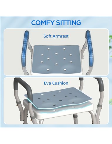 HOMCOM 57-69cm Aluminium Frame Bath Seat - Light Blue