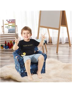 Homcom Kids Planet-Themed Armchair, Sofa Tub Chair with Wooden Frame, Blue 2