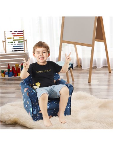 Homcom Kids Planet-Themed Armchair, Sofa Tub Chair with Wooden Frame, Blue