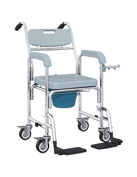 HOMCOM Rolling Shower Wheelchair for Seniors, Bedside Commode Chair with Locking Wheels, Seat, Backrest, Arms, Grey - pic 171663 | FastDaddyshop