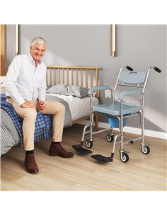 HOMCOM Rolling Shower Wheelchair for Seniors, Bedside Commode Chair with Locking Wheels, Seat, Backrest, Arms, Grey 2