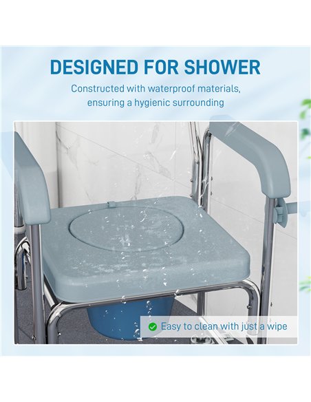 HOMCOM Rolling Shower Wheelchair for Seniors, Bedside Commode Chair with Locking Wheels, Seat, Backrest, Arms, Grey - pic 171667 | FastDaddyshop