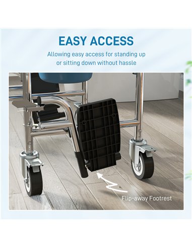 HOMCOM Rolling Shower Wheelchair for Seniors, Bedside Commode Chair with Locking Wheels, Seat, Backrest, Arms, Grey