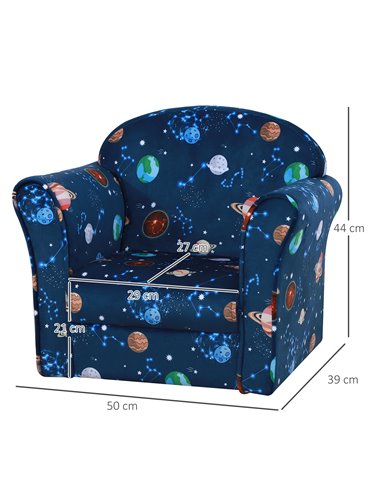 Homcom Kids Planet-Themed Armchair, Sofa Tub Chair with Wooden Frame, Blue