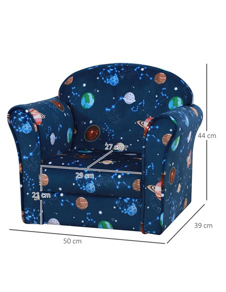 Homcom Kids Planet-Themed Armchair, Sofa Tub Chair with Wooden Frame, Blue - pic 17167 | FastDaddyshop