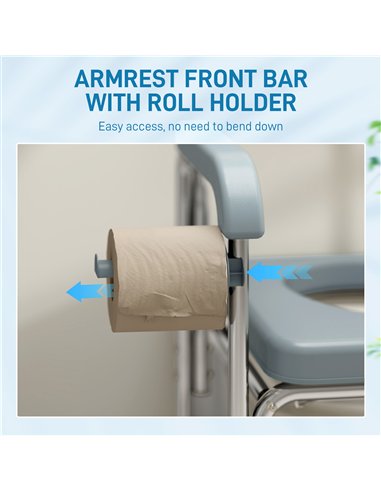 HOMCOM Rolling Shower Wheelchair for Seniors, Bedside Commode Chair with Locking Wheels, Seat, Backrest, Arms, Grey