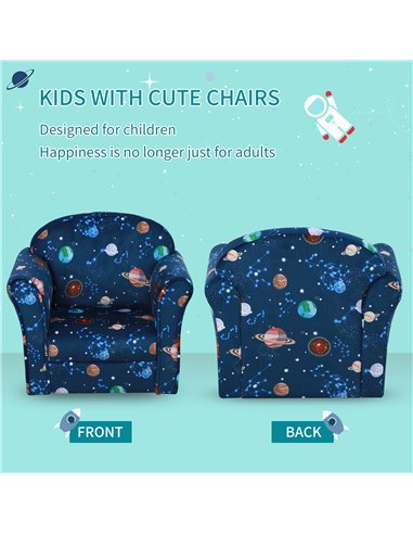Homcom Kids Planet-Themed Armchair, Sofa Tub Chair with Wooden Frame, Blue