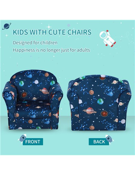 Homcom Kids Planet-Themed Armchair, Sofa Tub Chair with Wooden Frame, Blue - pic 17168 | FastDaddyshop