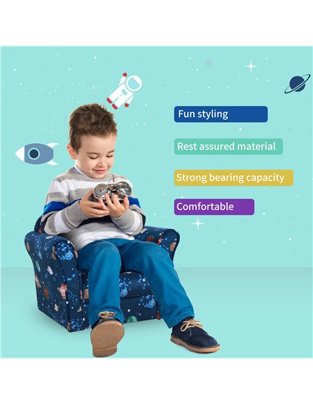 Homcom Kids Planet-Themed Armchair, Sofa Tub Chair with Wooden Frame, Blue - pic 17169 | FastDaddyshop