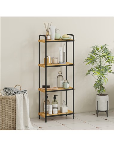 HOMCOM 4-Tier Bamboo Bathroom Storage Shelf, Freestanding Narrow Shelving Unit with Slatted Shelves for Kitchen Bathroom Living 