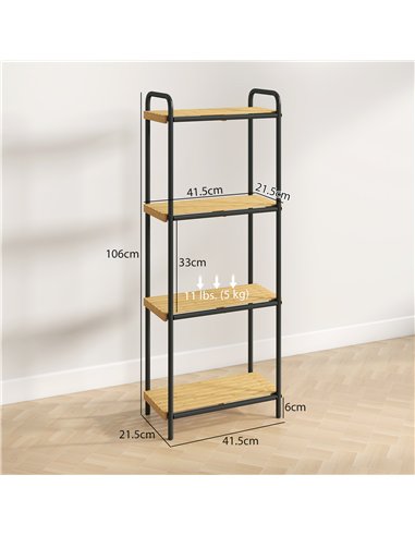 HOMCOM 4-Tier Bamboo Bathroom Storage Shelf, Freestanding Narrow Shelving Unit with Slatted Shelves for Kitchen Bathroom Living 
