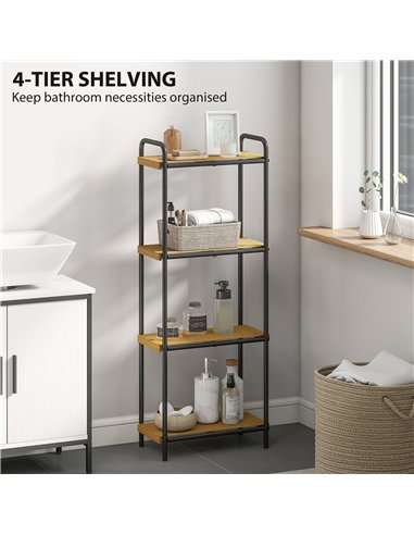 HOMCOM 4-Tier Bamboo Bathroom Storage Shelf, Freestanding Narrow Shelving Unit with Slatted Shelves for Kitchen Bathroom Living 