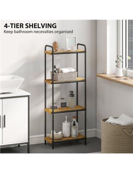 HOMCOM 4-Tier Bamboo Bathroom Storage Shelf, Freestanding Narrow Shelving Unit with Slatted Shelves for Kitchen Bathroom Living  - pic 171702 | FastDaddyshop