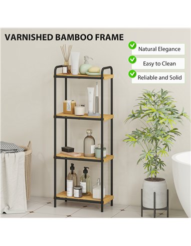 HOMCOM 4-Tier Bamboo Bathroom Storage Shelf, Freestanding Narrow Shelving Unit with Slatted Shelves for Kitchen Bathroom Living 