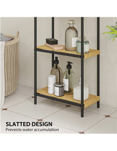 HOMCOM 4-Tier Bamboo Bathroom Storage Shelf, Freestanding Narrow Shelving Unit with Slatted Shelves for Kitchen Bathroom Living 
