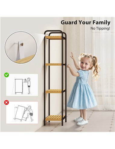 HOMCOM 4-Tier Bamboo Bathroom Storage Shelf, Freestanding Narrow Shelving Unit with Slatted Shelves for Kitchen Bathroom Living 