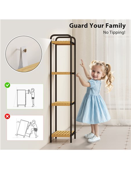 HOMCOM 4-Tier Bamboo Bathroom Storage Shelf, Freestanding Narrow Shelving Unit with Slatted Shelves for Kitchen Bathroom Living  - pic 171705 | FastDaddyshop