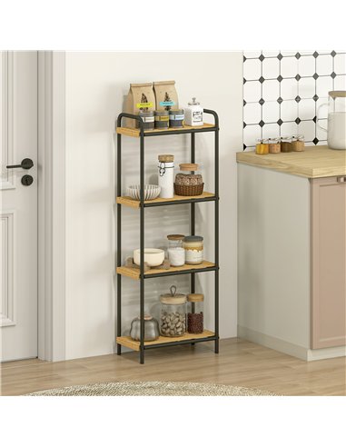 HOMCOM 4-Tier Bamboo Bathroom Storage Shelf, Freestanding Narrow Shelving Unit with Slatted Shelves for Kitchen Bathroom Living 