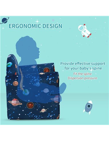 HOMCOM Kids Planet-Themed Armchair, with Non-Slip Feet, Wooden Frame - Blue
