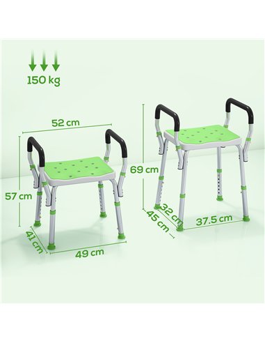 HOMCOM 57-69cm Aluminium Frame Bath Seat