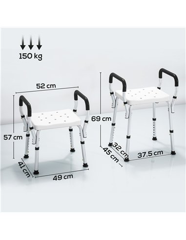 HOMCOM 57-69cm Aluminium Frame Bath Seat