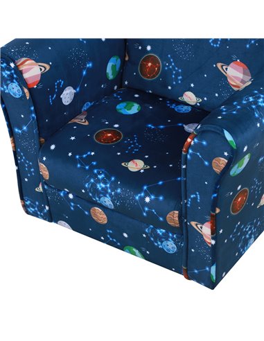 HOMCOM Kids Planet-Themed Armchair, with Non-Slip Feet, Wooden Frame - Blue