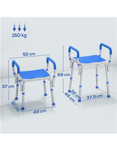 HOMCOM 57-69cm Aluminium Frame Bath Seat