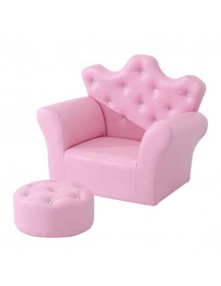 Homcom Kids PU Leather Two-Piece Chair and Footstool Set, Pink - pic 17174 | FastDaddyshop