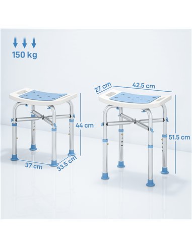 HOMCOM 44-51.5cm Aluminium Frame Shower/Bath Stool - Light Blue