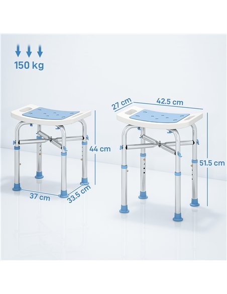 HOMCOM 44-51.5cm Aluminium Frame Shower/Bath Stool - Light Blue - pic 171746 | FastDaddyshop