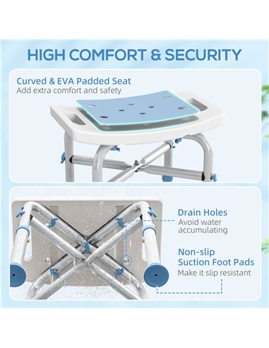 HOMCOM 44-51.5cm Aluminium Frame Shower/Bath Stool - Light Blue