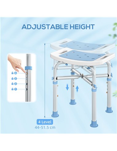 HOMCOM 44-51.5cm Aluminium Frame Shower/Bath Stool - Light Blue