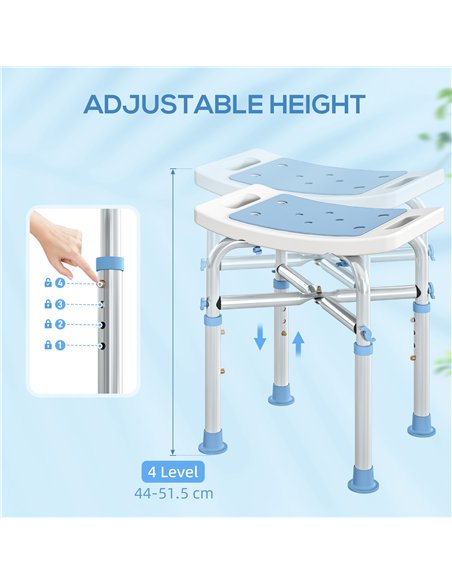 HOMCOM 44-51.5cm Aluminium Frame Shower/Bath Stool - Light Blue - pic 171749 | FastDaddyshop