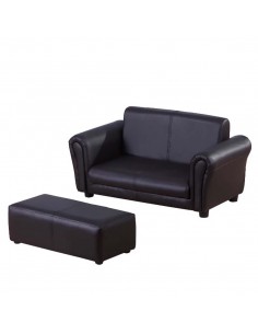 Homcom Kids Twin Sofa, 2 Seater Toddler Armchair with Footstool, Black