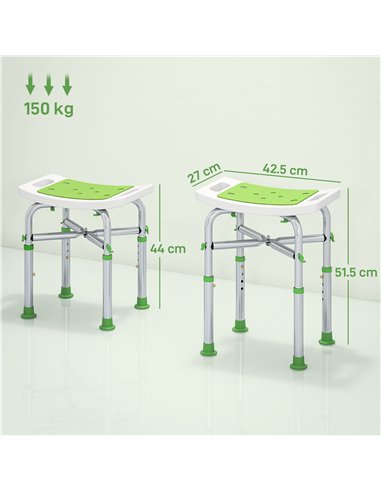 HOMCOM 44-51.5cm Aluminium Frame Shower/Bath Stool - Green
