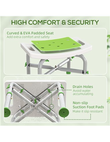 HOMCOM 44-51.5cm Aluminium Frame Shower/Bath Stool - Green