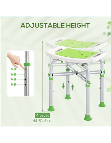 HOMCOM 44-51.5cm Aluminium Frame Shower/Bath Stool - Green