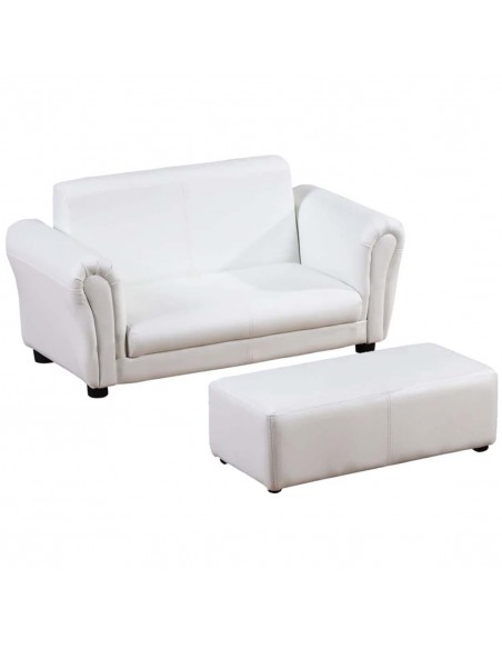 Homcom Kids Twin Sofa, 2 Seater Toddler Armchair with Footstool, White - pic 17176 | FastDaddyshop