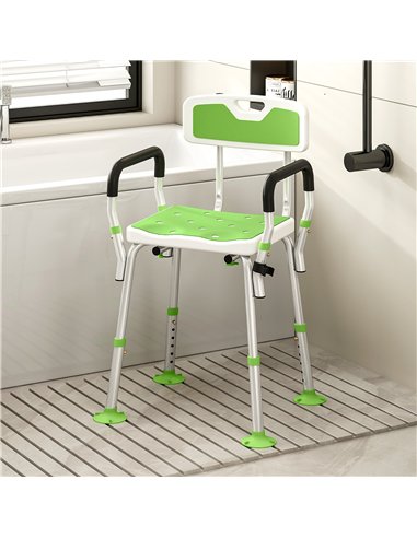 HOMCOM EVA Padded Shower Chair for the Elderly and Disabled, Height Adjustable Shower Stool with Back and Arms, 4 Suction Foot P
