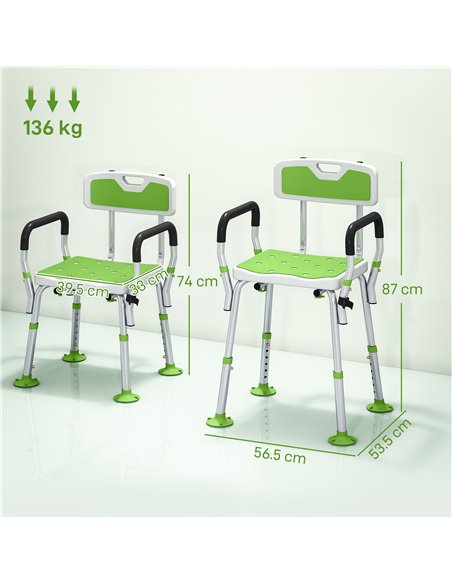 HOMCOM EVA Padded Shower Chair for the Elderly and Disabled, Height Adjustable Shower Stool with Back and Arms, 4 Suction Foot P - pic 171764 | FastDaddyshop