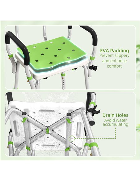 HOMCOM EVA Padded Shower Chair for the Elderly and Disabled, Height Adjustable Shower Stool with Back and Arms, 4 Suction Foot P - pic 171765 | FastDaddyshop