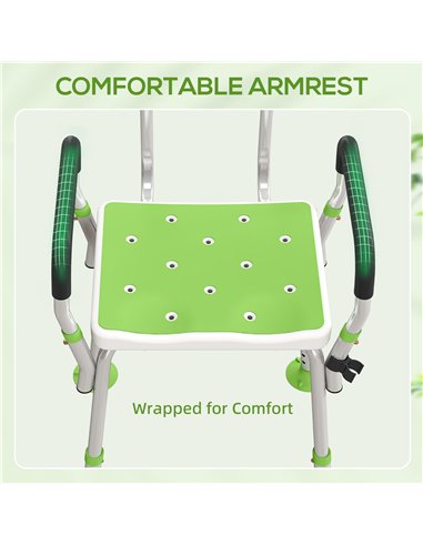 HOMCOM EVA Padded Shower Chair for the Elderly and Disabled, Height Adjustable Shower Stool with Back and Arms, 4 Suction Foot P