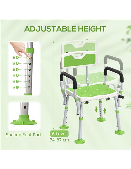HOMCOM EVA Padded Shower Chair for the Elderly and Disabled, Height Adjustable Shower Stool with Back and Arms, 4 Suction Foot P - pic 171768 | FastDaddyshop