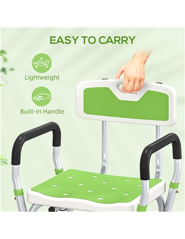 HOMCOM EVA Padded Shower Chair for the Elderly and Disabled, Height Adjustable Shower Stool with Back and Arms, 4 Suction Foot P