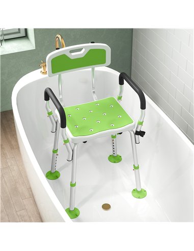 HOMCOM EVA Padded Shower Chair for the Elderly and Disabled, Height Adjustable Shower Stool with Back and Arms, 4 Suction Foot P