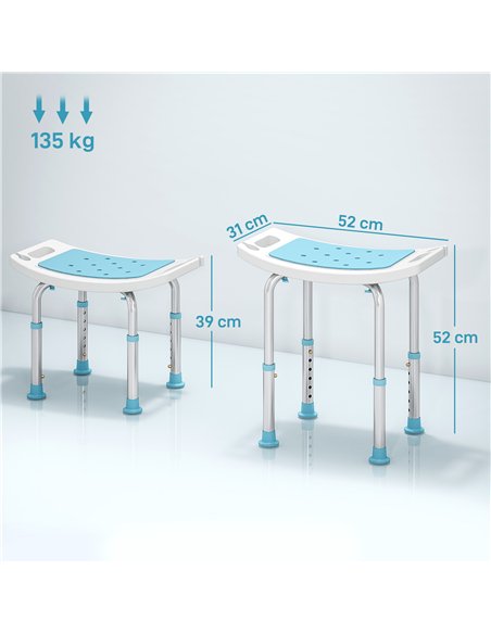 HOMCOM Shower Chair, Adjustable Height Shower Stool with Aluminium Frame and Non-Slip Feet, Bathtub Stool Seat for Elderly Disab - pic 171773 | FastDaddyshop