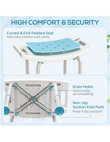 HOMCOM Shower Chair, Adjustable Height Shower Stool with Aluminium Frame and Non-Slip Feet, Bathtub Stool Seat for Elderly Disab