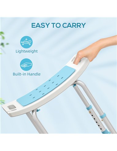 HOMCOM Shower Chair, Adjustable Height Shower Stool with Aluminium Frame and Non-Slip Feet, Bathtub Stool Seat for Elderly Disab