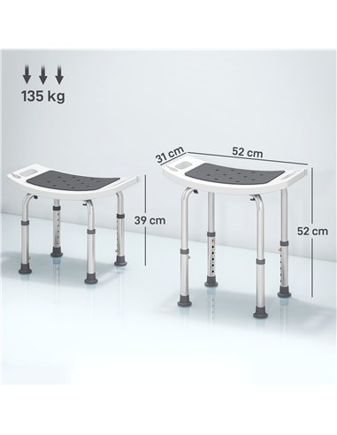 HOMCOM Shower Chair, Adjustable Height Shower Stool with Aluminium Frame and Non-Slip Feet, Bathtub Stool Seat for Elderly Disab
